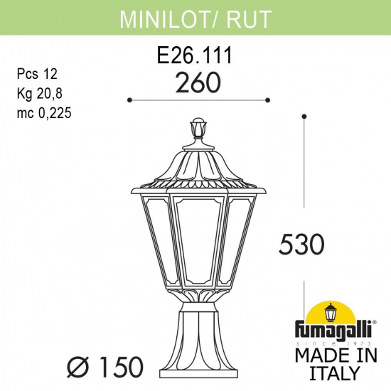 Уличный светильник на постамент Minilot Rut E26.111.000.VYF1R Fumagalli