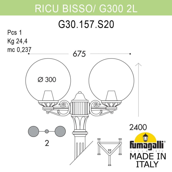 Уличный фонарь Ricu Bisso Globe 300  G30.157.S20.WYF1R Fumagalli