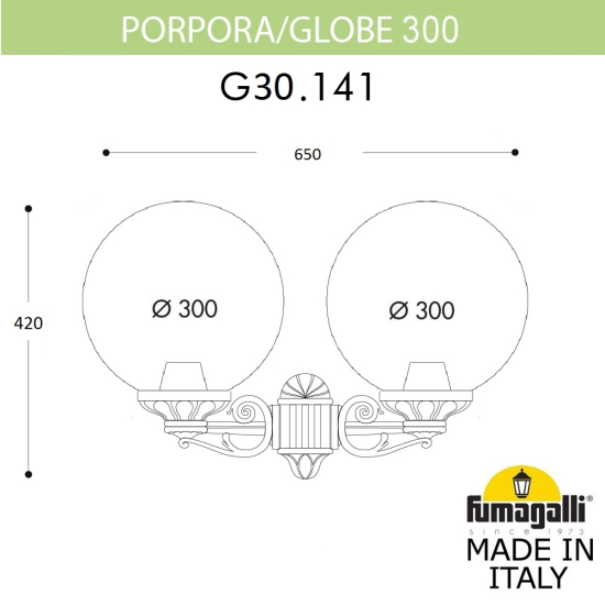 Настенный уличный светильник Porpora Globe 300 G30.141.000.VXF1R Fumagalli
