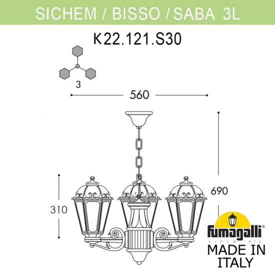 Подвесной уличный светильник Fumagalli SICHEM Saba 3L K22.120.S30.AXF1R