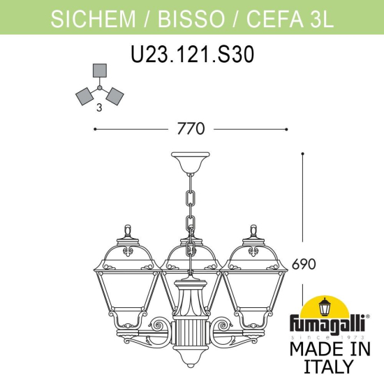 Подвесной уличный светильник Fumagalli SICHEM Cefa 3L U23.120.S30.VYF1R