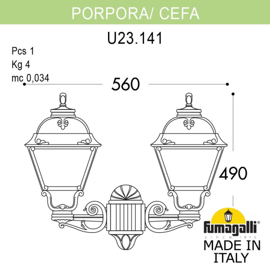 Настенный уличный светильник Fumagalli Porpora Cefa U23.141.000.BXF1R