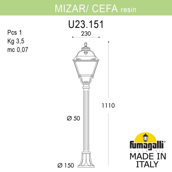 Наземный уличный светильник Fumagalli Mizar R Cefa U23.151.000.VYF1R